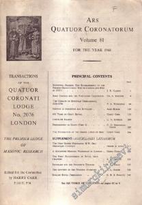 MASONİK Ars Quatuor Coronatorum - Transactium of Quatuor Coronati Lodge No. 2076 - Volume: 81, Year: 1968