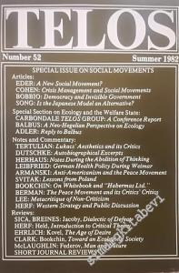 Telos: A Quarterly Journal of Radical Thought - Special Issue on Terrorism and State Terrorism - Special Issue on Social Movements - Number: 52, Summer -        1982