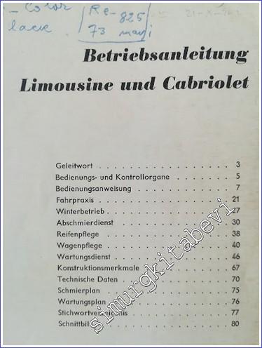 Betriebsanleitung Limousine und Cabriolet - 1957