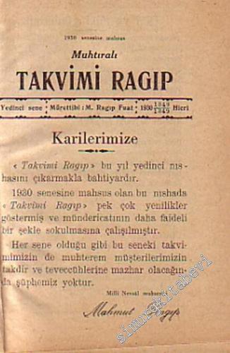 1930 Senesine Mahsus MuhtıralıTakvimi Ragıp  -        1929