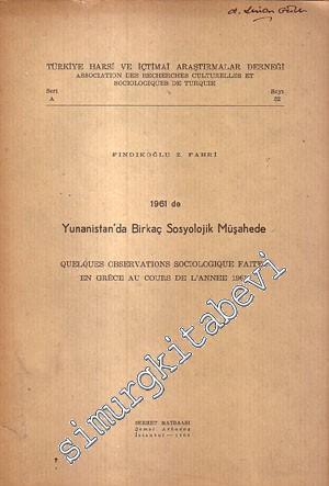 1961'de Yunanistan'da Birkaç Sosyolojik Müşahede