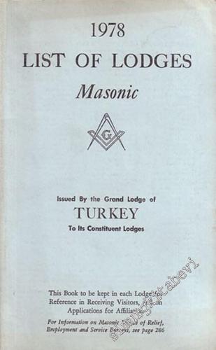 1978 List of Masonic, Isued by the Grand Lodge of Turkey to Its Consti