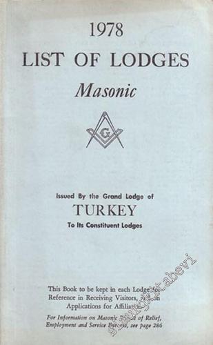 1978 List of Masonic, Isued by the Grand Lodge of Turkey to Its Constituent Lodges -        1978