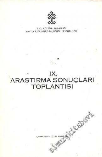 9. Araştırma Sonuçları Toplantısı 27 - 31 Mayıs 1991 Çanakkale -        1992