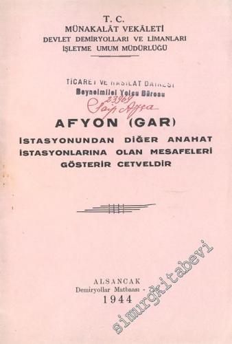 Afyon ( Gar ) İstasyonundan Diğer Anahat İstasyonlarına Olan Mesafeleri Gösterir Cetveldir -