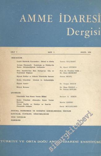 Amme İdaresi Dergisi - Sayı: 3, Cilt: 7 Eylül 1974