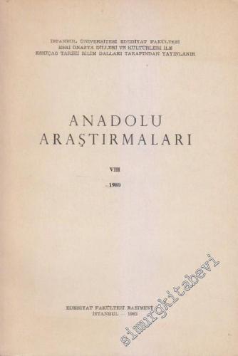 Anadolu Araştırmaları - Sayı: 8, 1980
