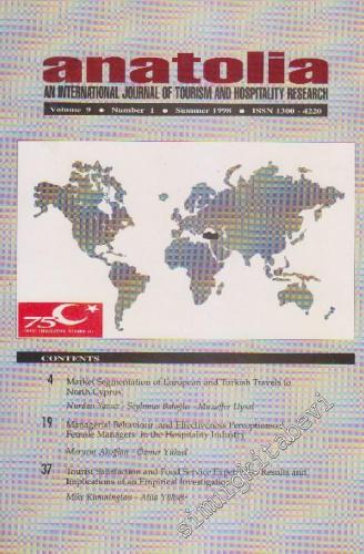 Anatolia An International Journal Of Tourism And Hospitality Research - Number: 1 Volume: 9      Summer