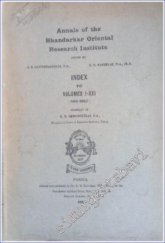 Annals Of The Bhandarkar Oriental Research Institute - No: 4  Vol: I - XXI     1941