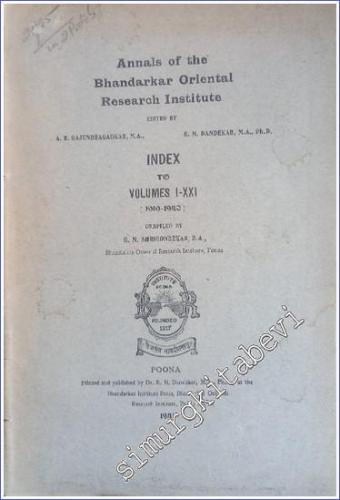 Annals Of The Bhandarkar Oriental Research Institute - No: 4 Vol: I - 