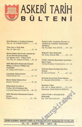 Askeri Tarih Bülteni Dergisi - Yıl: 19, Şubat 1994, Sayı: 36