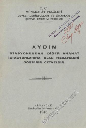 Aydın İstasyonundan Diğer Anahat İstasyonlarına Olan Mesafeleri Gösterir Cetveldir -