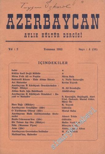 Azerbaycan - Aylık Kültür Dergisi - Sayı: 4 (16), Temmuz 1953