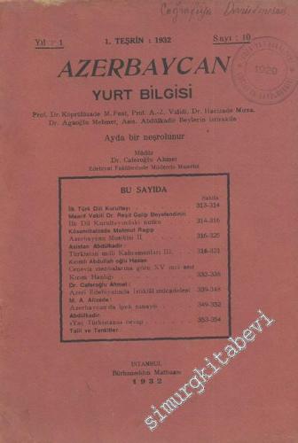 Azerbaycan Yurt Bilgisi - Sayı: 10, Yıl:1932