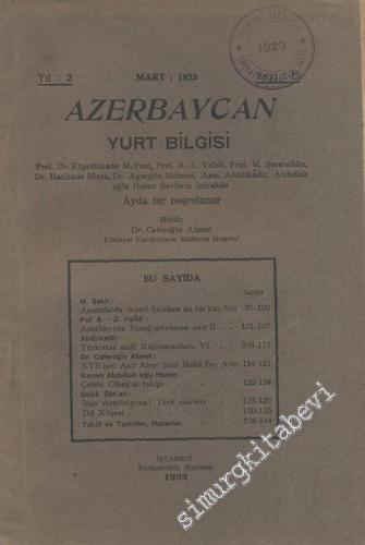 Azerbaycan Yurt Bilgisi  - Sayı: 15, Yıl:1933