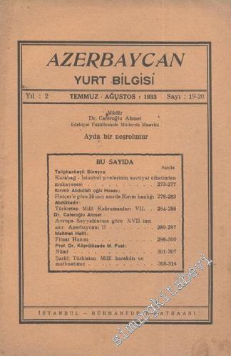 Azerbaycan Yurt Bilgisi - Sayı: 19 - 20, Yıl: 1933