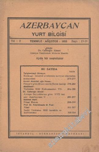Azerbaycan Yurt Bilgisi  - Sayı: 19 - 20, Yıl: 1933