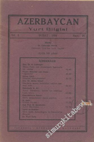 Azerbaycan Yurt Bilgisi - Sayı: 26, Yıl:1934