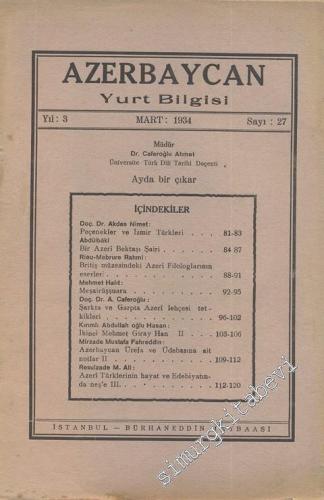 Azerbaycan Yurt Bilgisi - Sayı: 27, Yıl:1934