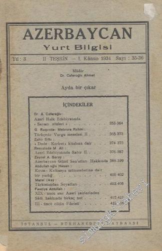 Azerbaycan Yurt Bilgisi - Sayı: 35 - 36, Yıl:1934
