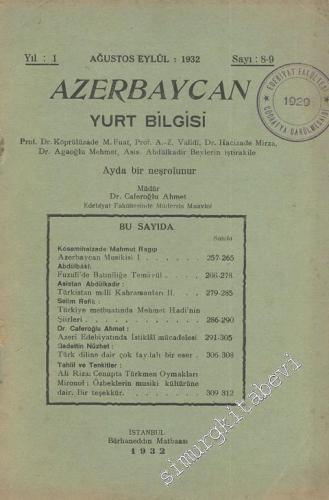 Azerbaycan Yurt Bilgisi  - Sayı: 8-9, Yıl:1932