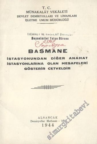 Basmane İstasyonundan Diğer Anahat İstasyonlarına Olan Mesafeleri Gösterir Cetveldir -