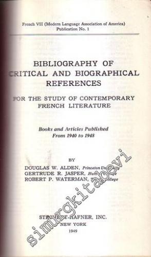 Bibliography Of Critical And Biographical References for The Study of 