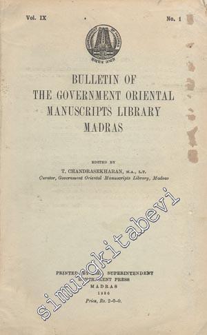 Bulletin of the Government Oriental Manuscripts Library Madras - No: 1