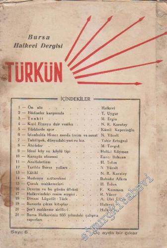 Bursa Halkevi Dergisi - Türkün - Sayı: 6 Nisan