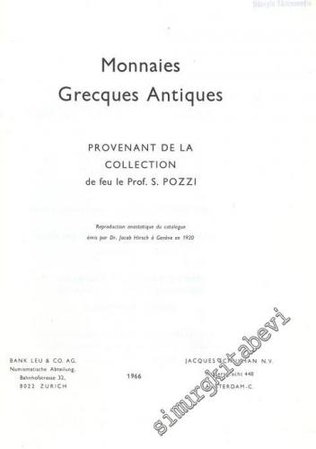 Cataloque de Monnaies Grecques Antiques - Provenant de la Collection de Feu Prof. S. Pozzi -