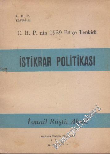 CHP'nin 1959 Bütçe Tenkidi: İstikrar Politikası -        1959