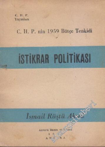 CHP'nin 1959 Bütçe Tenkidi: İstikrar Politikası