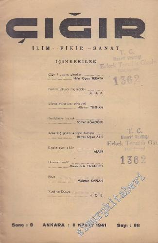 Çığır İlim, Fikir, Sanat Dergisi - Sayı: 98  10  9  II Kanun