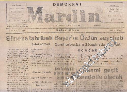 Demokrat Mardin Günlük Siyasi Gazete - Bayar'ın Ürdün Seyahati - Sayı: 346  Yıl: 2    Ekim 1955