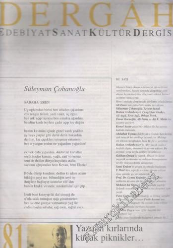 Dergâh: Aylık Edebiyat Sanat Kültür Dergisi - Sayı: 81  7    Kasım
