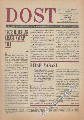 Dost Fikir ve Sanat Dergisi -  Dosya: 1972 Uluslararası Kitap Yılı - Sayı: 89  Cilt 24    Mart 1972