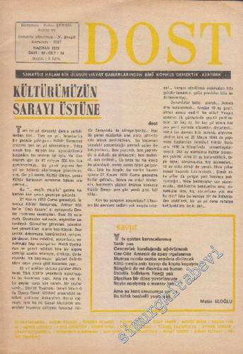 Dost Fikir ve Sanat Dergisi - Sayı: 92  24    Haziran 1972