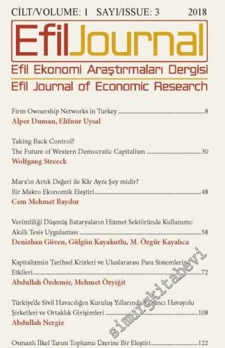Efil Ekonomi Araştırmaları Dergisi = Efil Journal of Economic Research - Sayı 3  Cilt: 1
