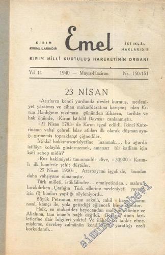 Emel - Kırım Milli Kurtuluş Hareketinin Organı - Sayı:150 - 151 Mayıs 