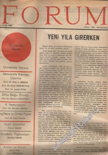 Forum Fikir Meydanıdır: Onbeş Günlük Tarafsız Siyaset İktisat Kültür Dergisi - Sayı: 330 - 353 Arası 24 Sayı / Cilt 21; Yıl 1968