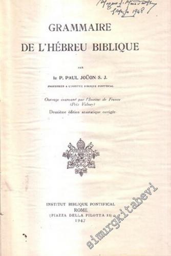 Grammaire De L'Hebreu Biblique -        1947