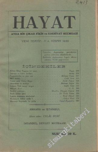 Hayat Fikir ve Edebiyat Mecmuası - Sayı: 4      Nisan 1930