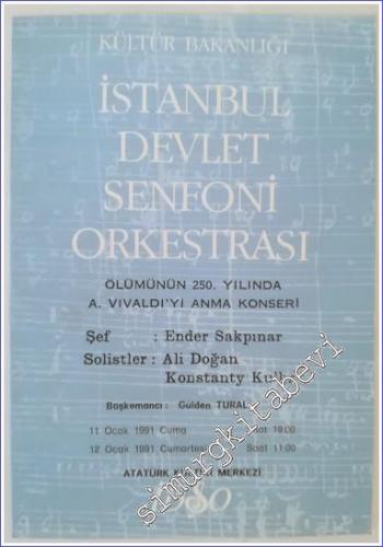 İstanbul Devlet Senfoni Orkestrası Broşürü : Ölümünün 250. Yılında A. Vivaldi'yi Anma Konseri -        1991