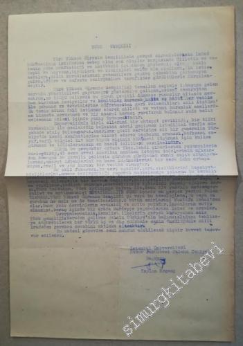 İstanbul Üniversitesi Hukuk Fakültesi Talebe Cemiyeti Başkanı Taylan Ergenç - BİLDİRİ -