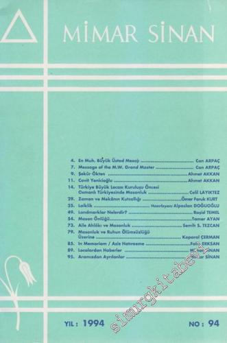 Mimar Sinan Dergisi - Sayı: 94       1994