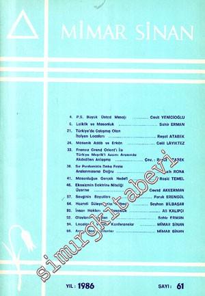 Mimar Sinan Dergisi - Sayı: 61, Yıl 1986