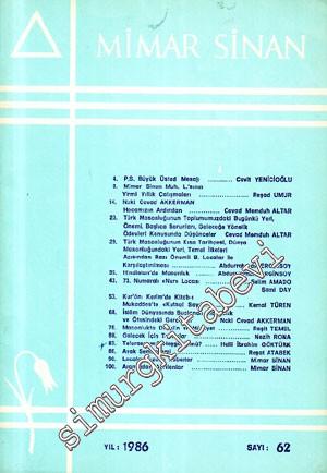 Mimar Sinan Dergisi - Sayı: 62, Yıl 1986
