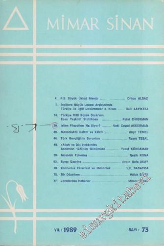 Mimar Sinan Dergisi - Sayı: 73      Eylül 1989
