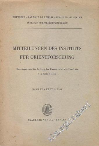 Mitteilungen des Instituts für Orientforschung - Band 7, Heft 3, 1960