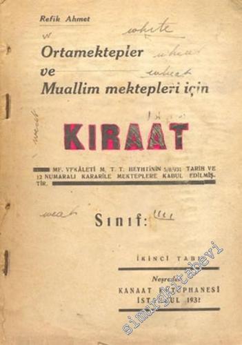 Ortamektepler ve Muallim Mektepleri İçin Kıraat Sınıf 1 -        1932